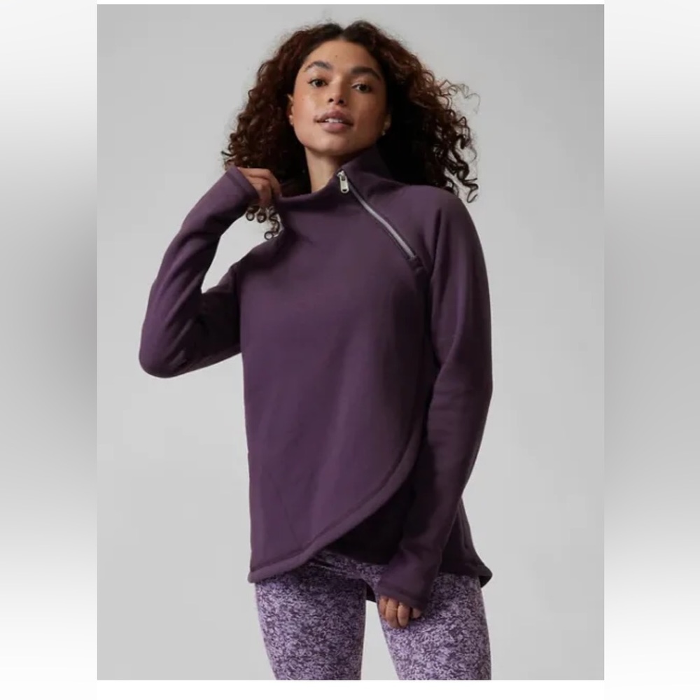 Athleta Cozy Karma Asym pullover Sweatshirt. Deep Crocus Purple. Size Medium